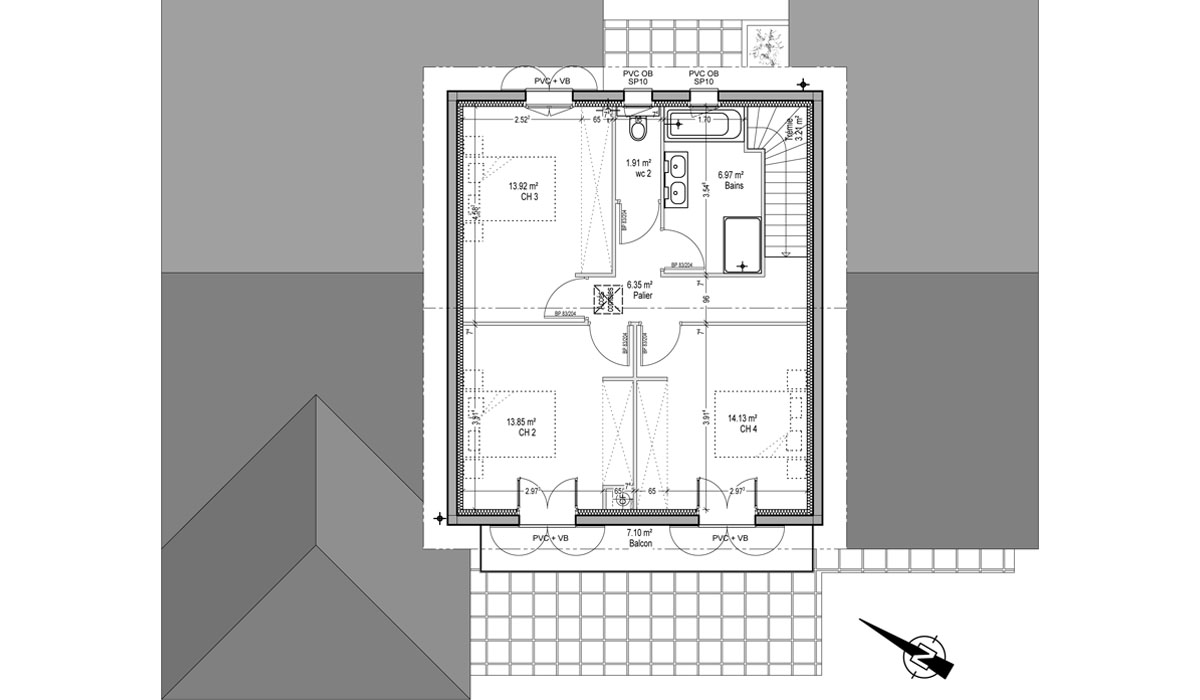 plan de maison à étage de 156 m²