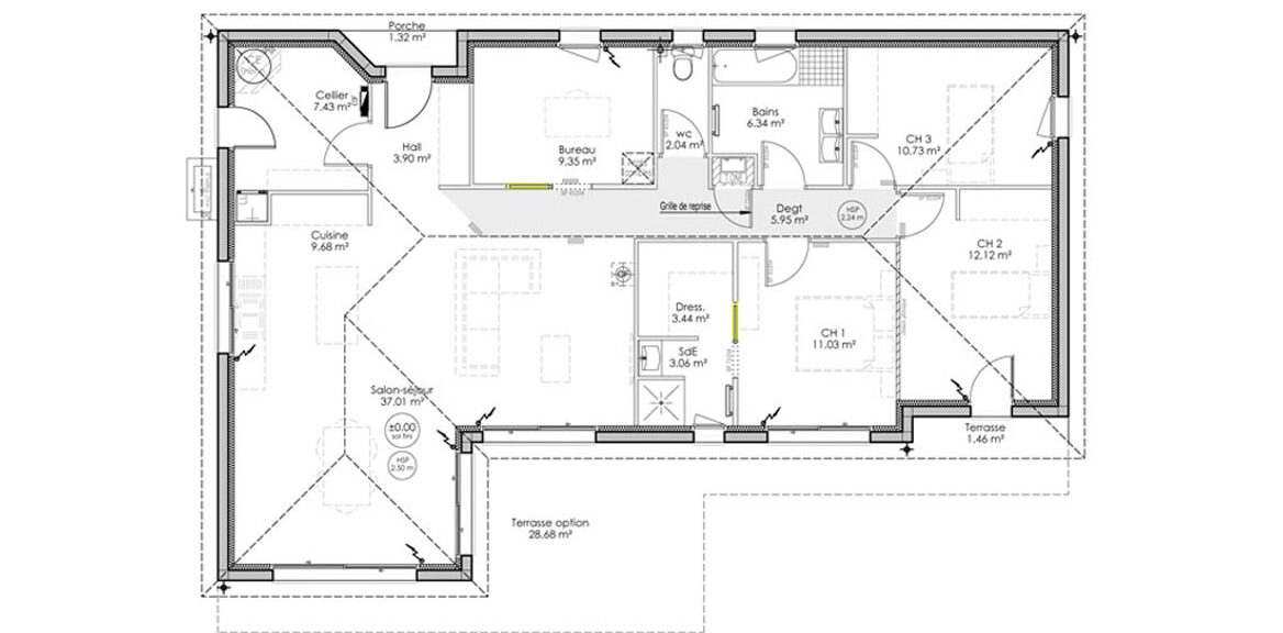 plan de maison en L Neouvielle