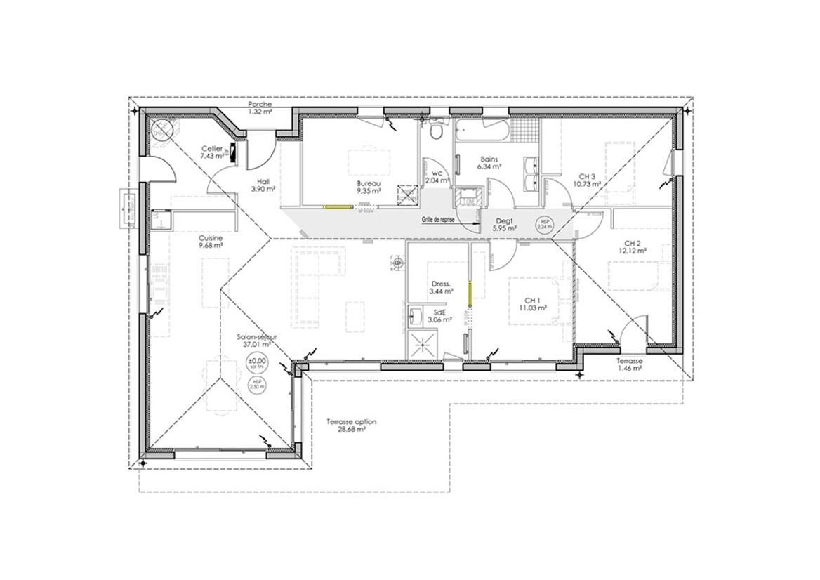 plan de maison en L Neouvielle